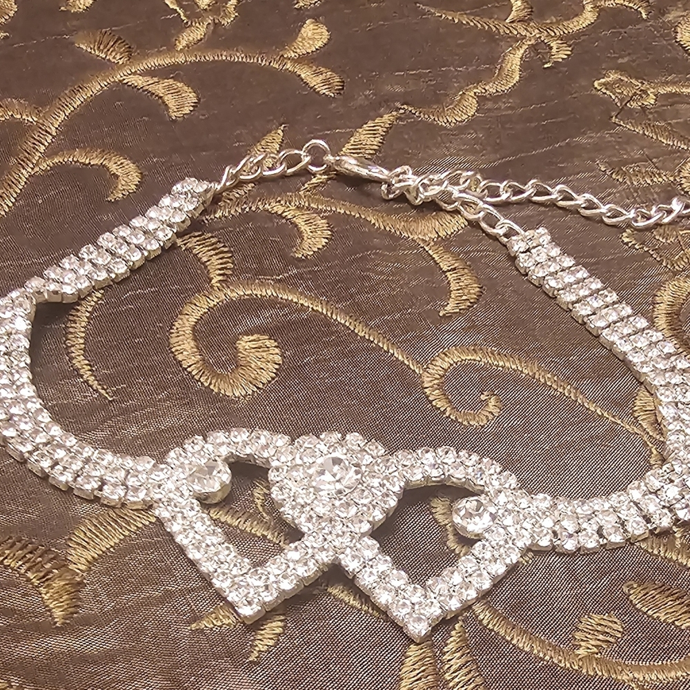 Double Heart Rhinestone Anklet